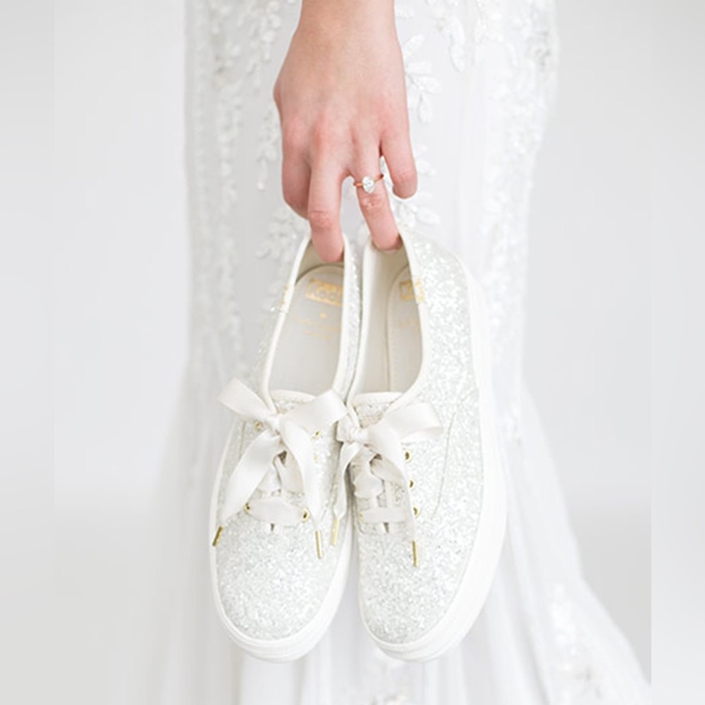 Keds x Kate Spade White Glitter Shoes Size 10